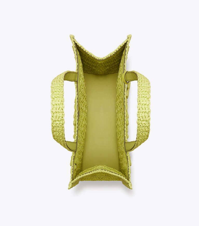 Tory Burch designer cabas Petit fourre-tout Ella en crochet popcorn fait main dans Citrus Green vue du dessus