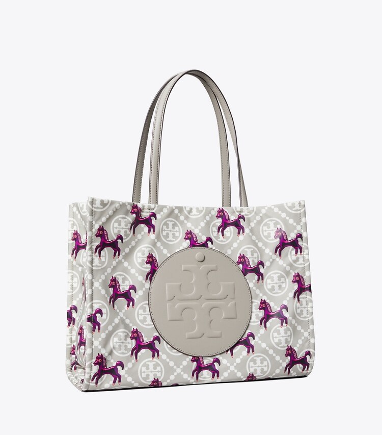 Tory Burch designer cabas Petit fourre-tout Ella Horse en nylon dans Gray / Magenta angle