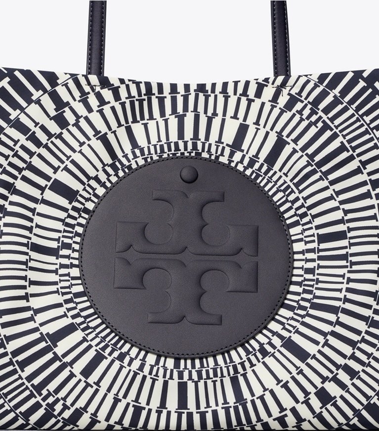 Tory Burch designer cabas Petit fourre-tout Ella imprimé dans Navy Circle détails