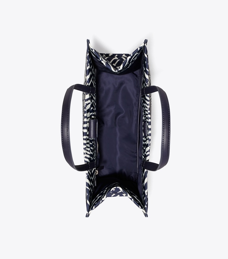 Tory Burch designer cabas Petit fourre-tout Ella imprimé dans Navy Circle vue du dessus