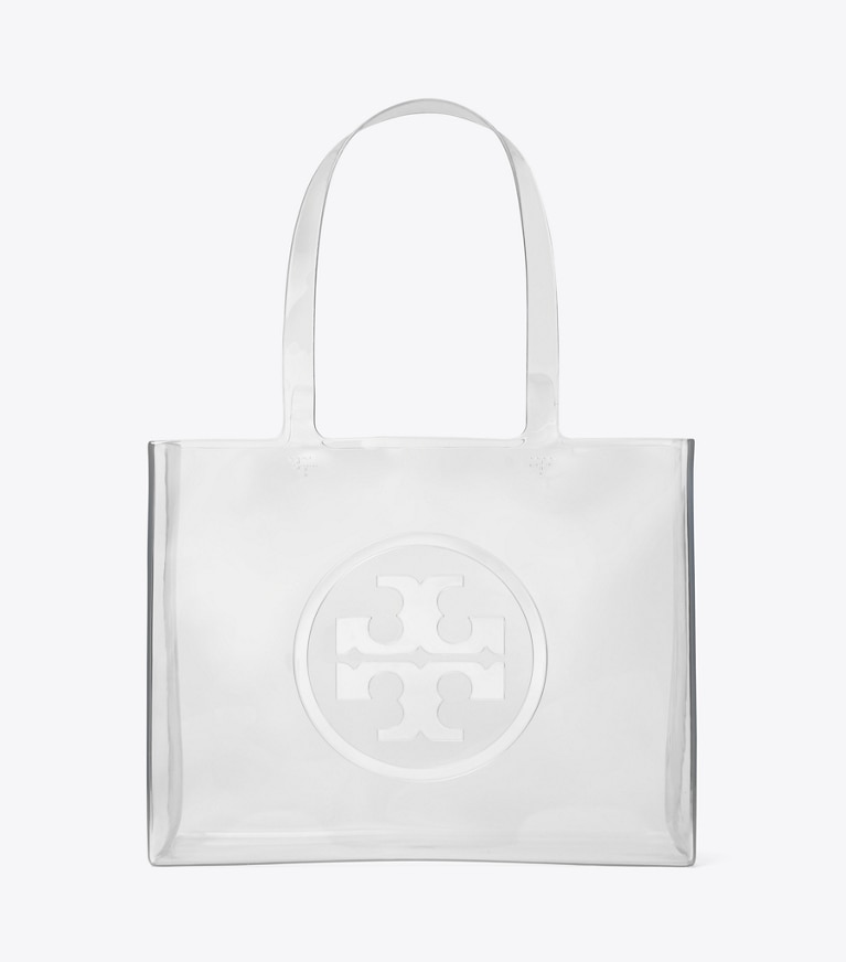 Tory Burch designer cabas Petit fourre-tout Ella transparent dans Crystal Clear de face