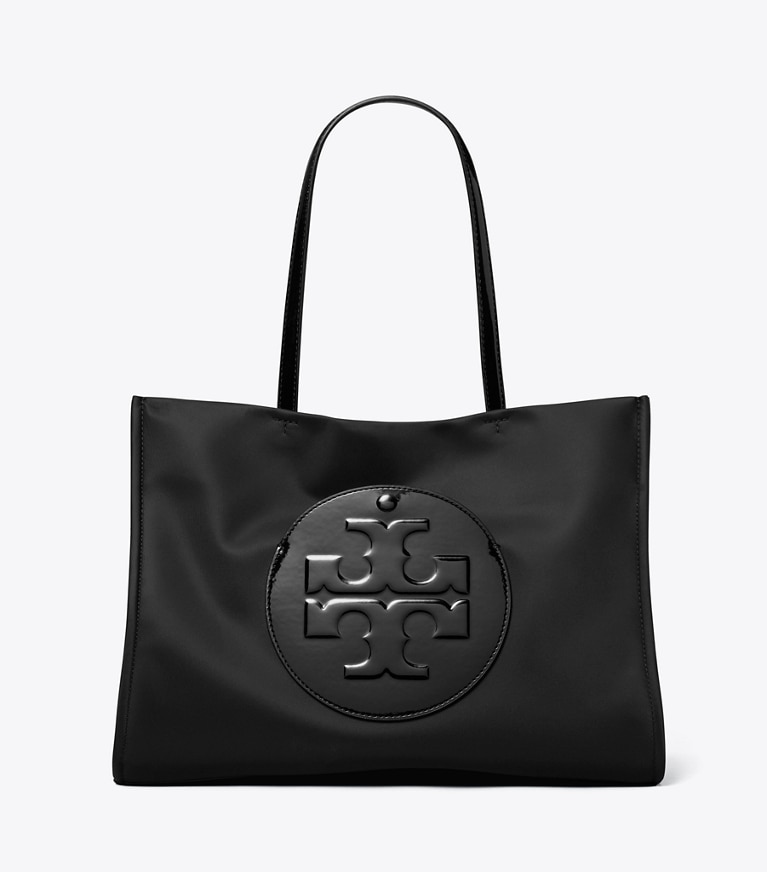 Tory Burch designer cabas Petit fourre-tout Ella verni dans Black de face