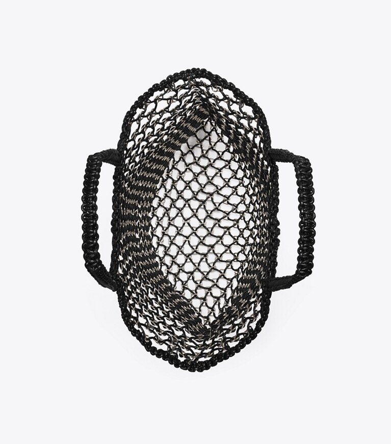Tory Burch designer cabas Petit fourre-tout en maille chaînée tissé à la main dans Black / Silver vue du dessus