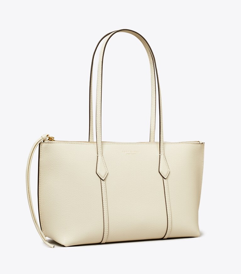 Tory Burch designer cabas Petit fourre-tout Perry à glissière dans Warm White angle