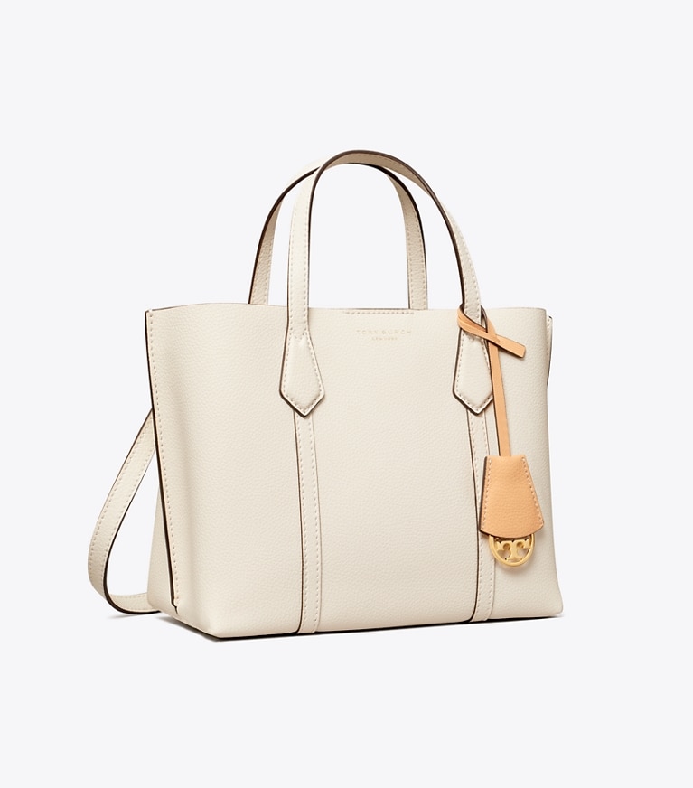 Tory Burch designer cabas Petit fourre-tout Perry à trois compartiments dans NEW IVORY angle