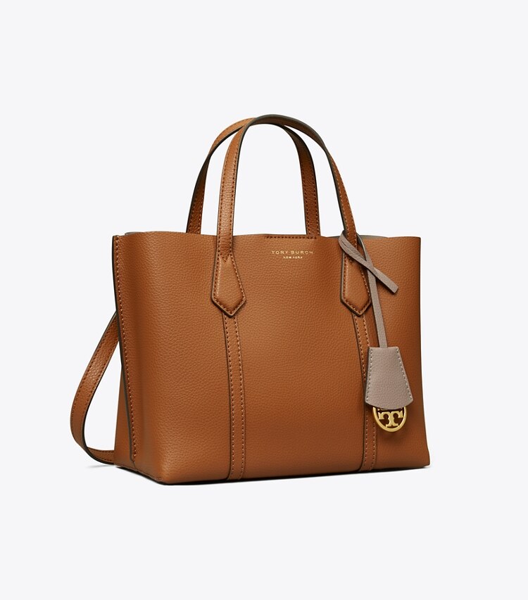 Tory Burch designer cabas Petit fourre-tout Perry à trois compartiments dans Light Umber angle