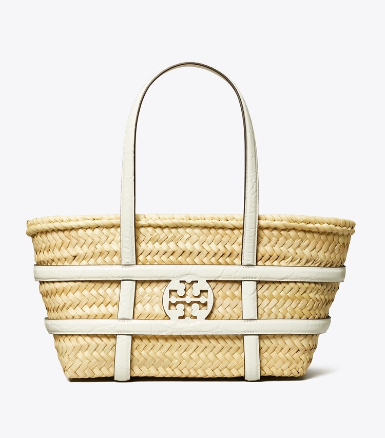 Tory Burch designer cabas Petit panier Ella en paille in Blanc front