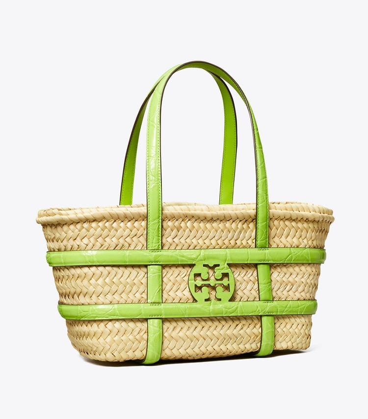 Tory Burch designer cabas Petit panier en paille effet croco Ella dans Bright Fern angle