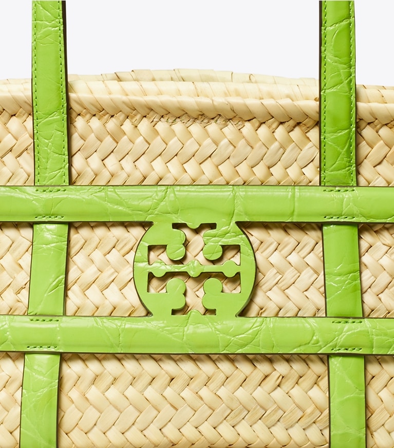 Tory Burch designer cabas Petit panier en paille effet croco Ella dans Bright Fern détails