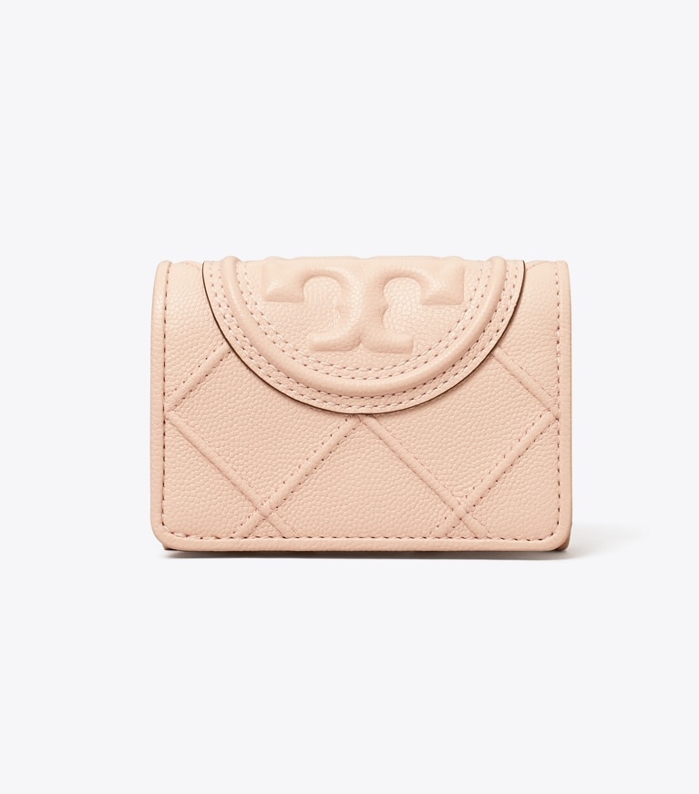 Tory Burch designer portefeuilles Petit portefeuille à rabat Fleming Soft en cuir poli in Pink Dawn angle