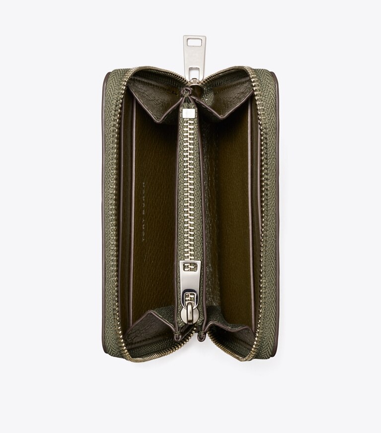 Tory Burch designer portefeuilles Petit portefeuille Charlie matelassé zippé in Dark Olive dessus