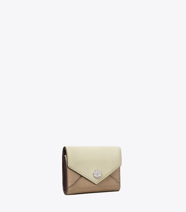 Tory Burch designer portefeuilles Petit portefeuille color-block dans Soft Custard Multi angle