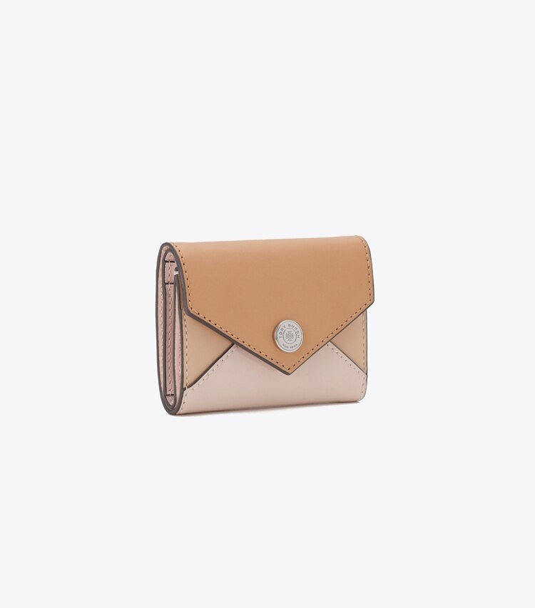 Tory Burch designer portefeuilles Petit portefeuille enveloppe en cuir dans Soft Pink Multi angle
