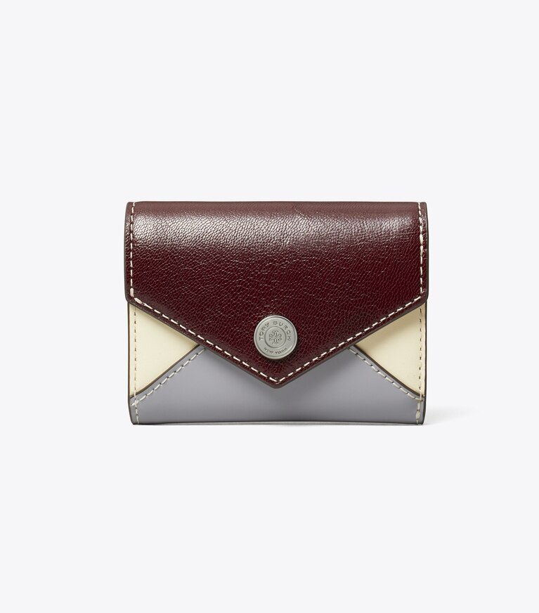 Tory Burch designer portefeuilles Petit portefeuille enveloppe en cuir in Dark Carmine Multi angle