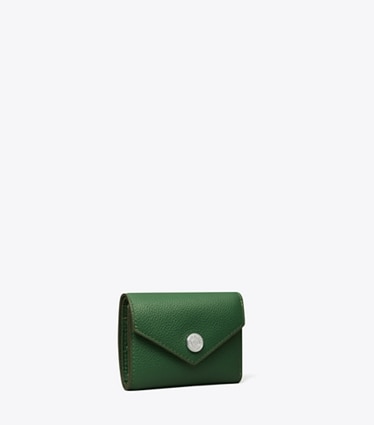 Tory Burch designer portefeuilles Petit portefeuille enveloppe en cuir grainé in Dark Kale angle