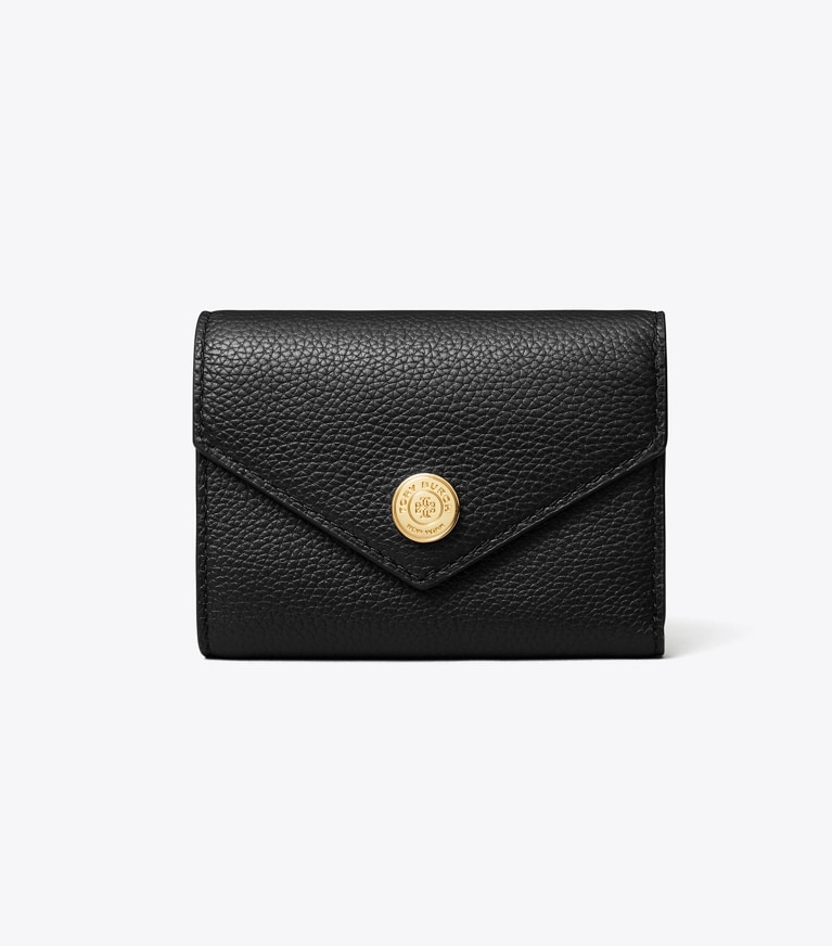 Tory Burch designer portefeuilles Petit portefeuille enveloppe en cuir grainé in Black angle