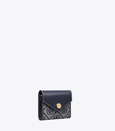 Tory Burch designer portefeuilles Petit portefeuille enveloppe T Monogram in Tory Navy angle