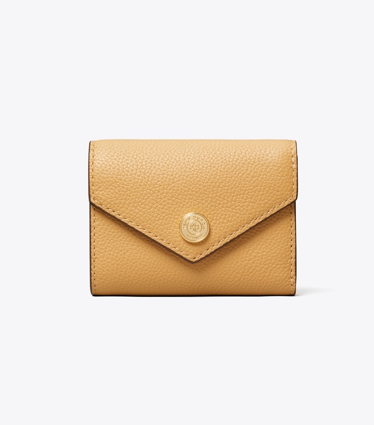 Tory Burch designer portefeuilles Petit portefeuille grainé dans Biscotti de face