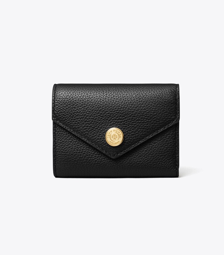 Tory Burch designer portefeuilles Petit portefeuille grainé dans Black de face