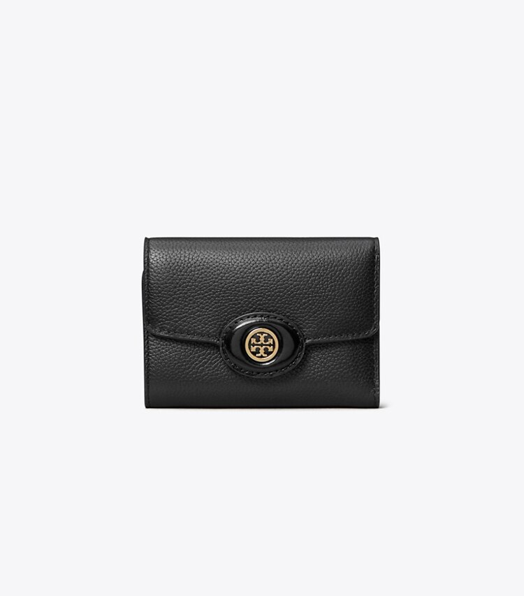 Tory Burch designer portefeuilles Petit portefeuille Robinson grainé in Black front