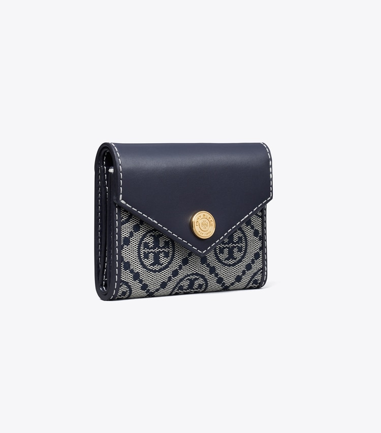 Tory Burch designer portefeuilles Petit portefeuille T Monogram dans Tory Navy angle