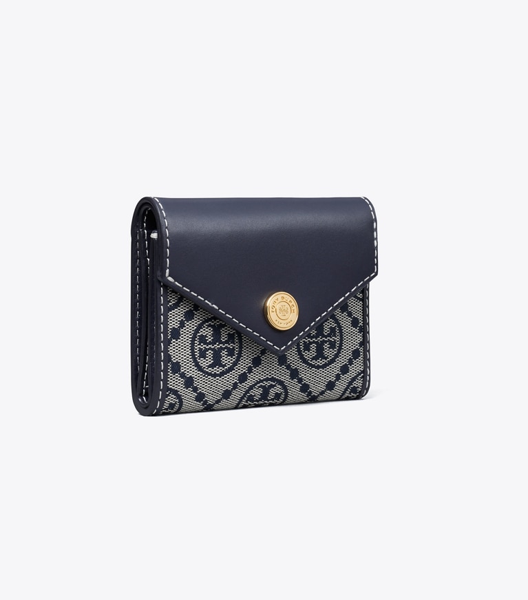 Tory Burch designer portefeuilles Petit portefeuille T Monogram dans Tory Navy angle