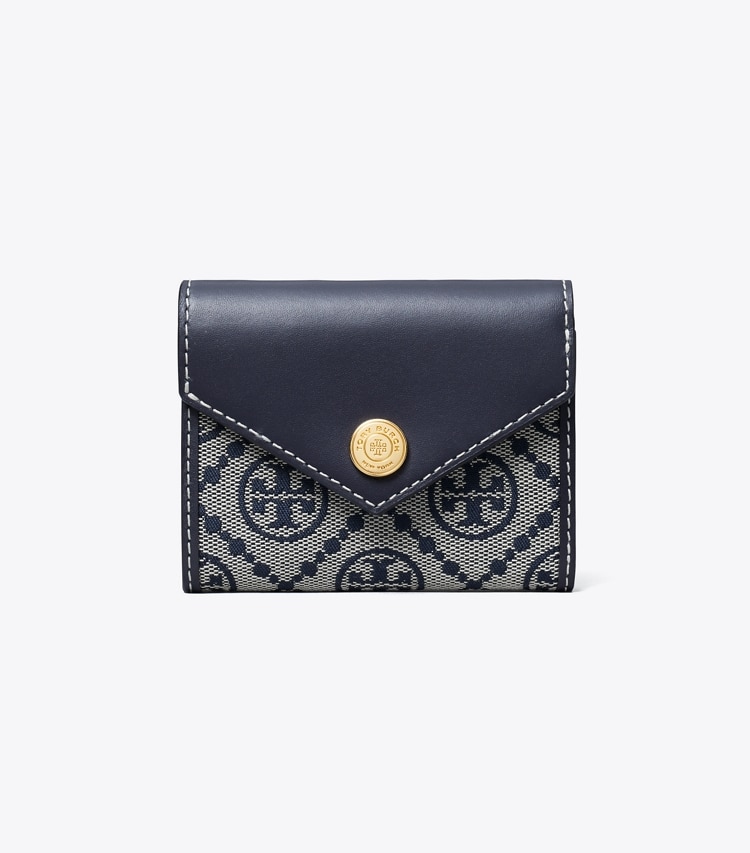 Tory Burch designer portefeuilles Petit portefeuille T Monogram dans Tory Navy de face