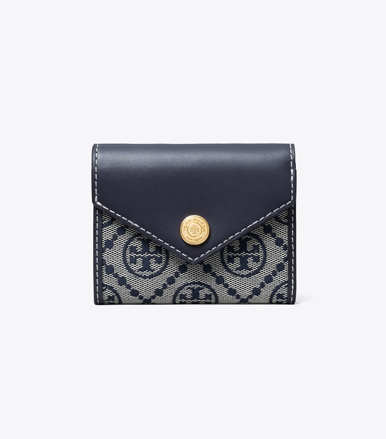 Tory Burch designer portefeuilles Petit portefeuille T Monogram dans Tory Navy de face