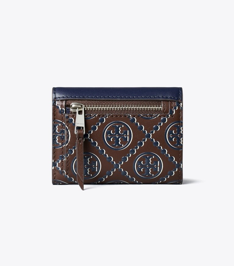 Tory Burch designer portefeuilles Petit portefeuille T Monogram gaufré contrasté dans Tory Navy / John Coco retour