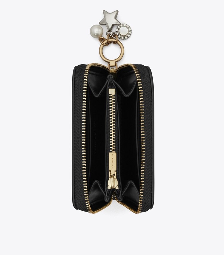 Tory Burch designer portefeuilles Petit portefeuille zippé Kira à matelassage losange et charms in Black dessus