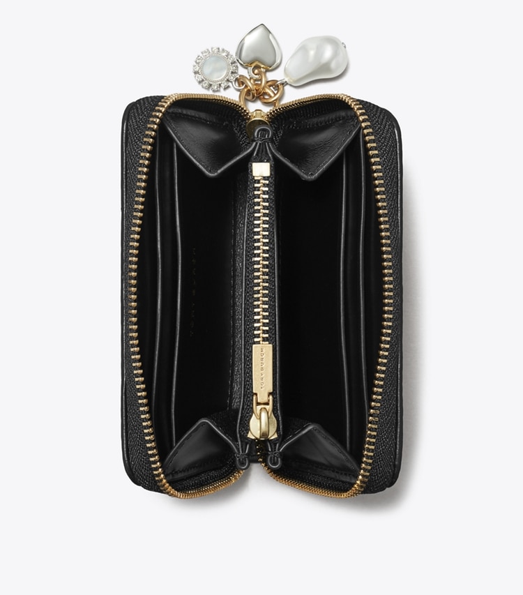 Tory Burch designer portefeuilles Petit portefeuille zippé Kira à matelassage losange et charms in Black dessus