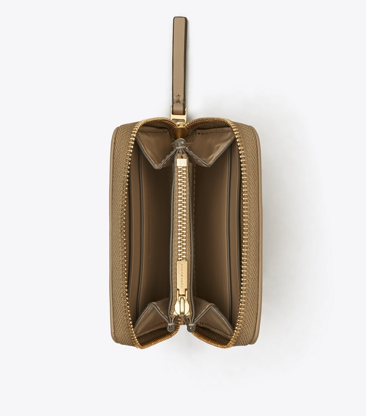 Tory Burch designer portefeuilles Petit portefeuille zippé Kira à matelassage losange in Taupe Oak dessus