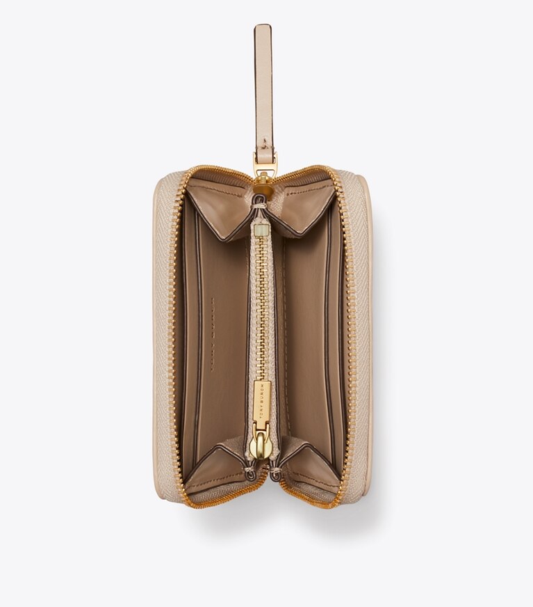 Tory Burch designer portefeuilles Petit portefeuille zippé Kira à matelassage losange in Light Stone dessus