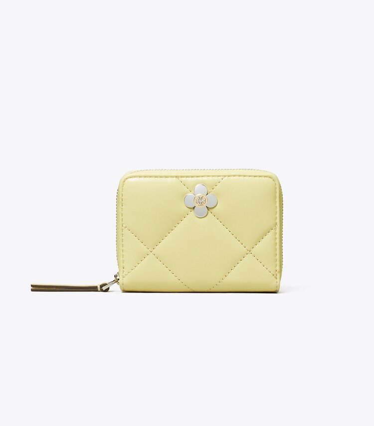 Tory Burch designer portefeuilles Petit portefeuille zippé Kira Diamond Quilt Clover dans Frozen Zest de face