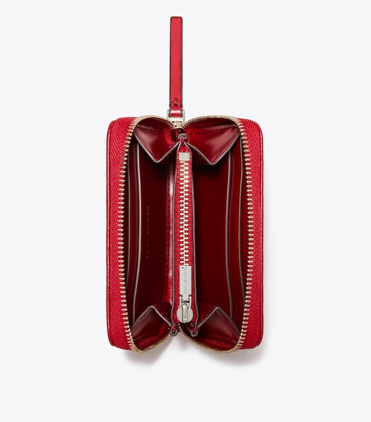 Tory Burch designer portefeuilles Petit portefeuille zippé Kira matelassé dans Red vue du dessus