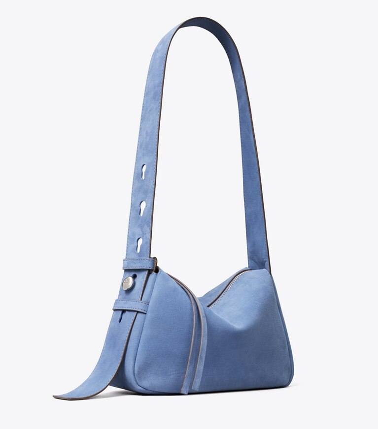 Tory Burch designer sacs à bandoulière Petit sac porté épaule Romy en nubuck dans Soft Blue angle