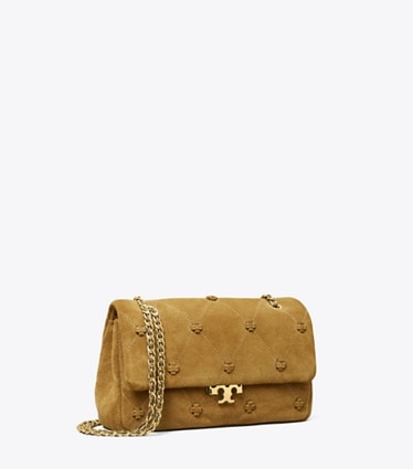 Tory Burch designer sacs porté épaule Petit sac à bandoulière Bunny Knot en suède dans Toffee angle