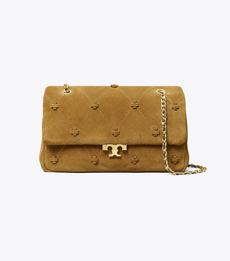 Tory Burch designer sacs porté épaule Petit sac à bandoulière Bunny Knot en suède dans Toffee de face