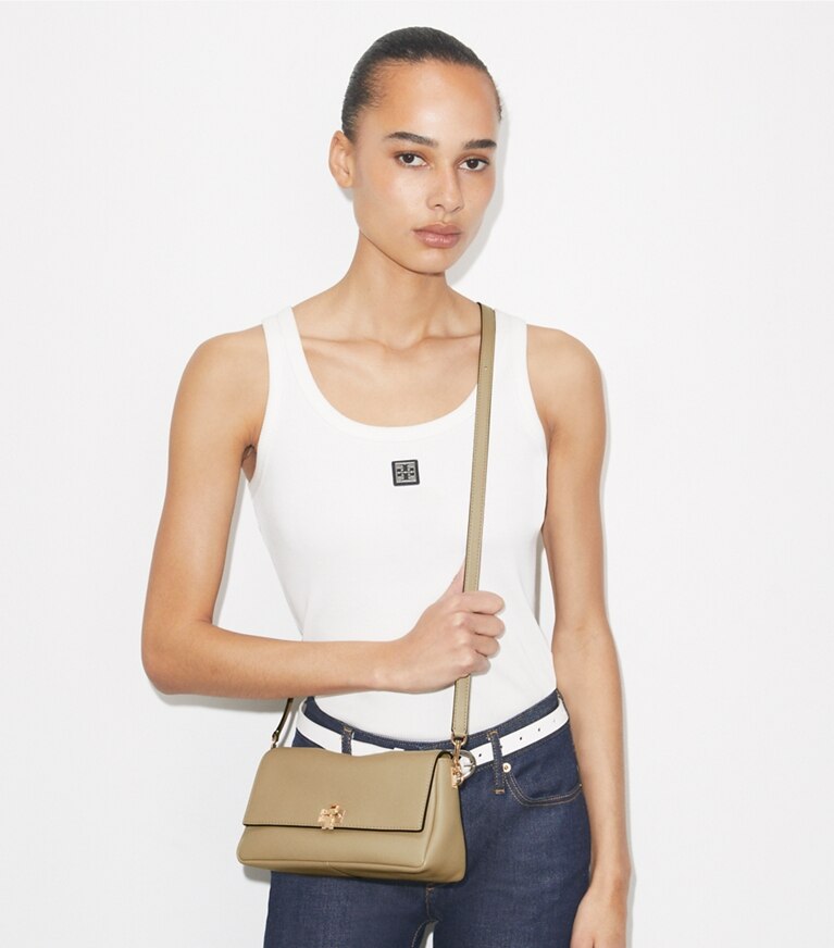 Tory Burch designer sacs porté épaule Petit sac à bandoulière Charlie dans Soft Cement supplémentaire sur le modèle