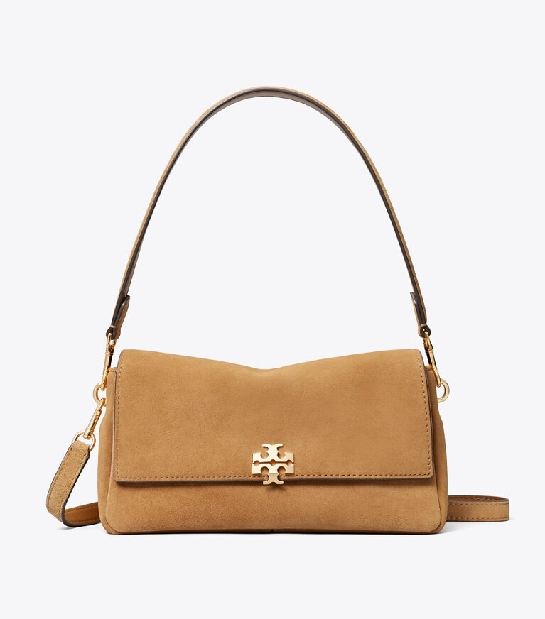Tory Burch designer sacs porté épaule Petit sac à bandoulière Charlie en suède dans Toffee de face