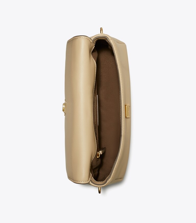 Tory Burch designer sacs porté épaule Petit sac à bandoulière Charlie dans Soft Cement vue du dessus