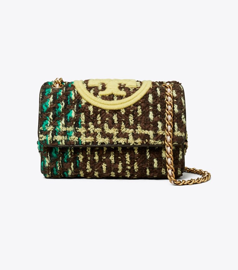 Tory Burch designer sacs porté épaule Petit sac à bandoulière convertible Fleming en tweed souple dans Multi de face