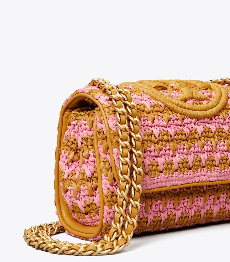 Tory Burch designer sacs porté épaule Petit sac à bandoulière convertible Fleming Soft Crochet dans Pink Carnation Multi détails