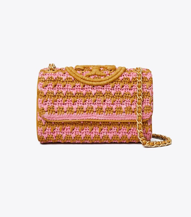 Tory Burch designer sacs porté épaule Petit sac à bandoulière convertible Fleming Soft Crochet dans Pink Carnation Multi de face
