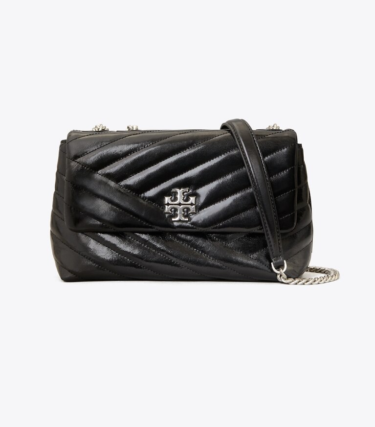 Tory Burch designer sacs porté épaule Petit sac à bandoulière convertible Kira Chevron texturé dans Black de face