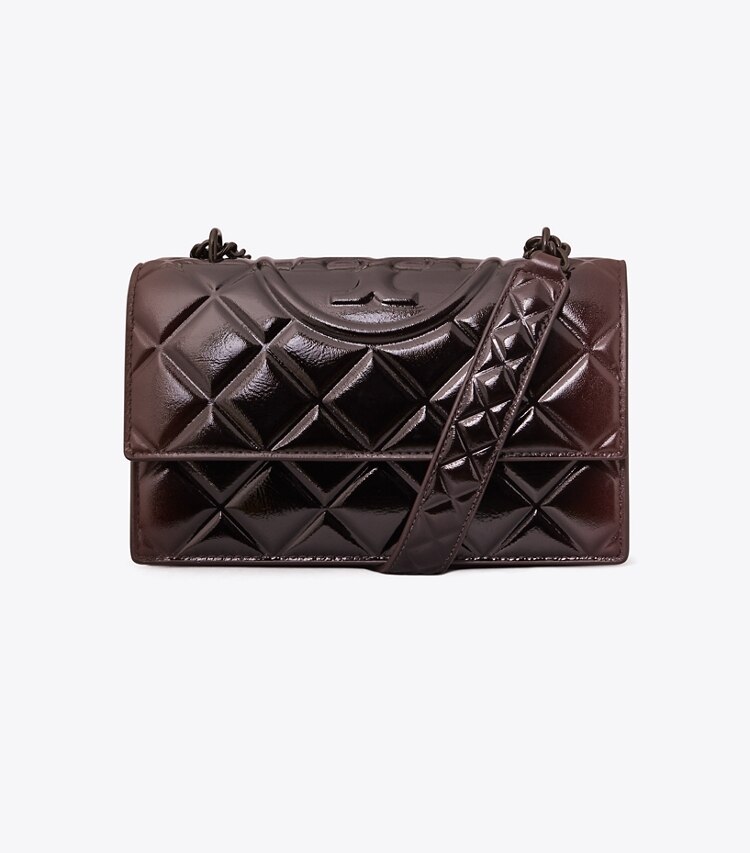 Tory Burch designer sacs porté épaule Petit sac à bandoulière Fleming verni dans Deep Burgundy de face