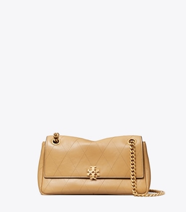 Tory Burch designer sacs porté épaule Petit sac à bandoulière matelassé Charlie dans Pecan de face