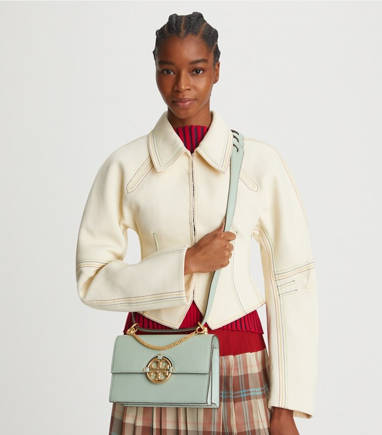 Tory Burch designer sacs porté épaule Petit sac à bandoulière Miller dans Blue Celadon accessoire sur le modèle