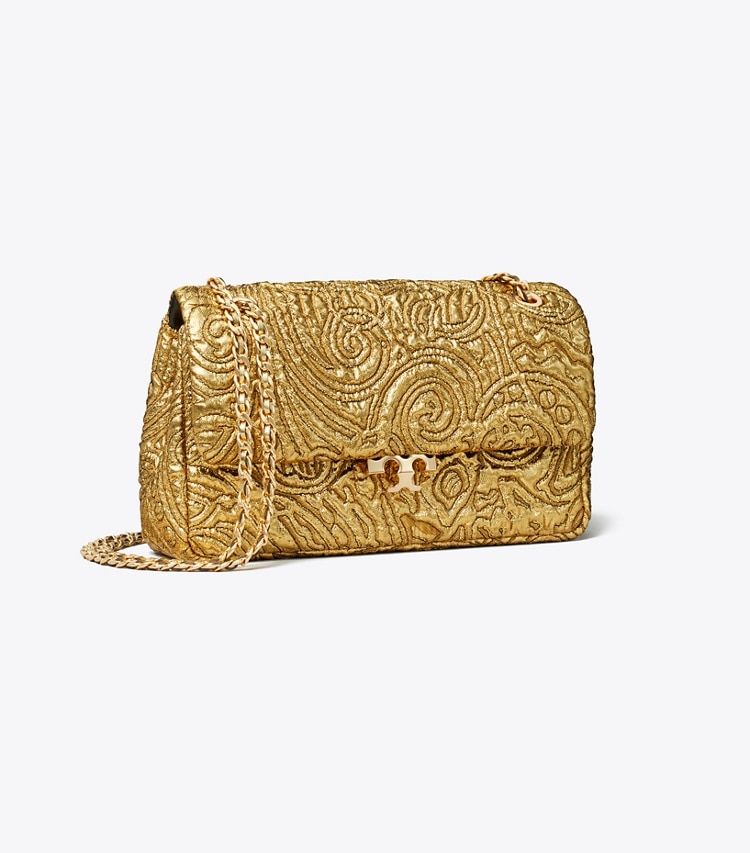 Tory Burch designer sacs porté épaule Petit sac à l’épaule Bunny Knot en brocart dans Antique Gold angle