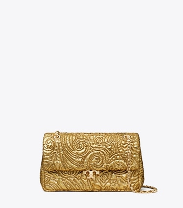 Tory Burch designer sacs porté épaule Petit sac à l’épaule Bunny Knot en brocart dans Antique Gold de face